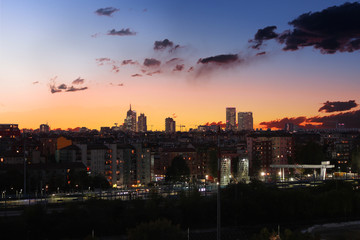 Fototapeta na wymiar Skyline of Milan at sunrise