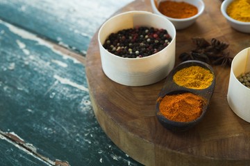 Various type of spices on board 