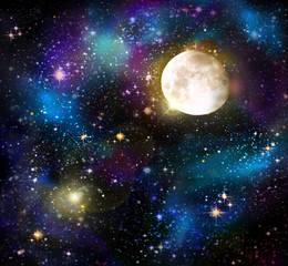 Fototapeta na wymiar Full moon and star sky.