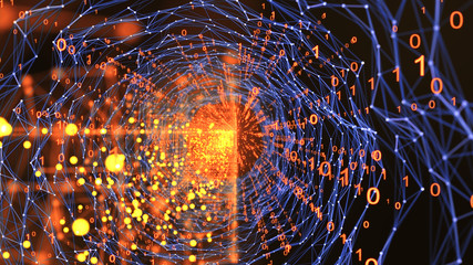 Abstract Data Transmission Through Fiber Channel, Technology Concept Background