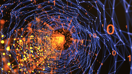 Abstract Data Transmission Through Fiber Channel, Technology Concept Background