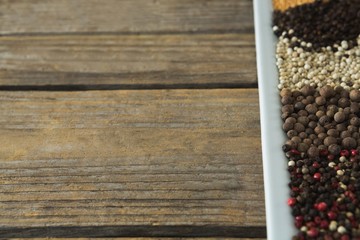 Various type of spices arranged in tray