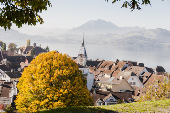 Stadt Zug, Zug, Stadt, Altstadt, Zytturm, Zugersee, See, Guggi, Rosengarten, Aussichtspunkt, Zugerberg, Zentralschweiz, Herbst, Schweiz