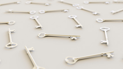 Uniformly packed grid of silver classic keys under neutral studio lighting.