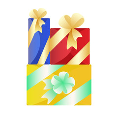 Multicolored bright boxes with gifts. Illustration for the design of greeting cards, holiday posters and booklets.