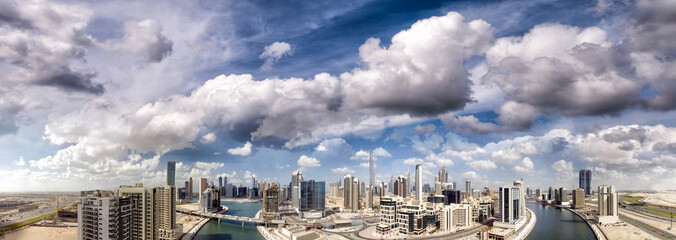 Downtown Dubai aerial view at sunset
