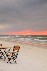 Relaxation place on sandy beach