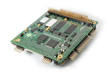 Closeup of a electronic board captured on an isolated white background