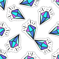 Cartoon Crystal vector pop art fashion badge sticker seamless background