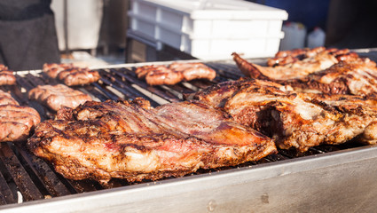 Street food, Argentine meat stand.