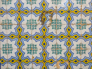 Portuguese tiles with geometric pattern in Lisbon