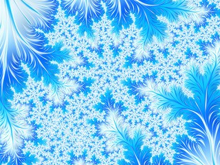 Fototapeta na wymiar Abstract Aqua Blue White Christmas Tree Branch with Snowflakes.