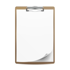 Clipboard Vector. A4 Size. Top View. Blank Sheet Of Paper. Isolated On White Background Illustration