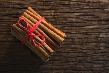 Cinnamon sticks tied with string