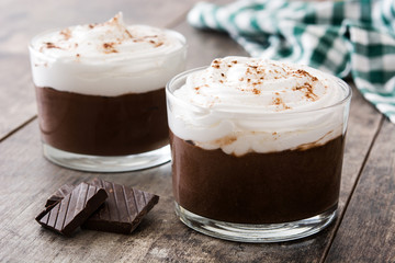 Chocolate mousse on wooden table