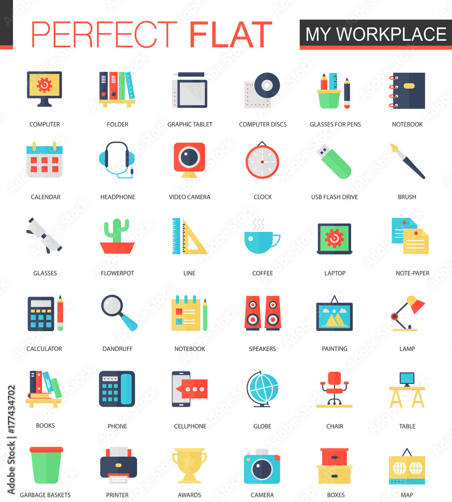 Poster vector set of flat my workspace icons.