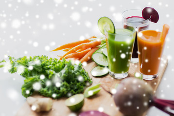 glasses with different vegetable fresh juices