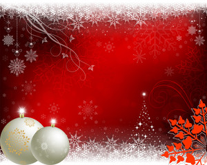 red christmas background with beige balls