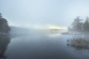 Misty river sunrise