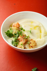 Cream soup in white bowl