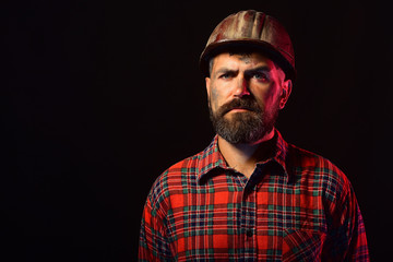 Man with proud face expression isolated on black background