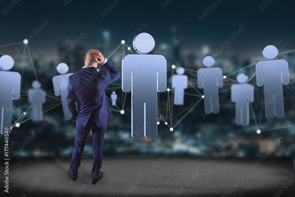 Poster network connection with people linked each other - 3d rendering