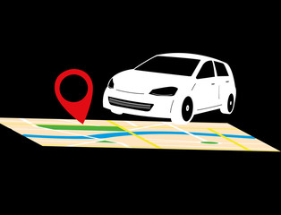 Car on a map with a pin holder - GPS and localization concept