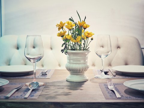Luxury table set for romantic dinner.