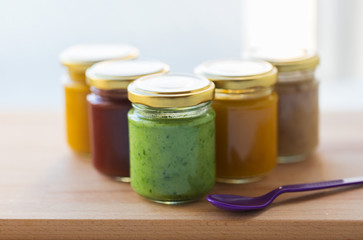 vegetable or fruit puree or baby food in jars