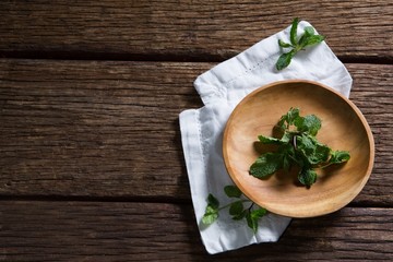 Fresh mint leaves in wooden plate
