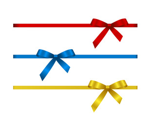 Collection of Shiny Satin Gift Bow  and ribbon, isolated on white