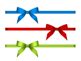 Collection of Shiny Satin Gift Bow  and ribbon, isolated on white