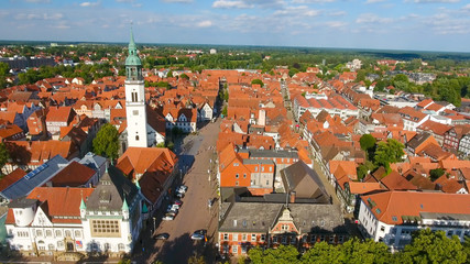 Naklejka premium Aerial view of Celle at sunset, Germany