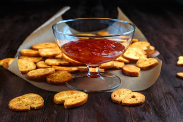 croutons with sweet-sour sauce  
