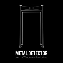 Metal detector scanner. Wireframe poly mesh vector illustration. Airport security gates with metal detectors. Walk through detector concept.