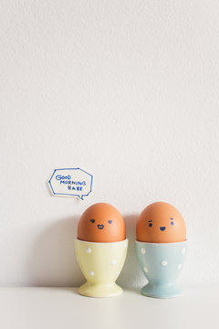 Eggs couple saying "GOOD MORNING BABE"