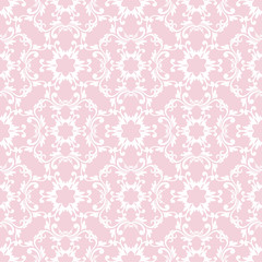 Seamless pink pattern with white wallpaper ornaments