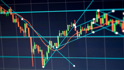 market trade background graph with red and green candles start growing