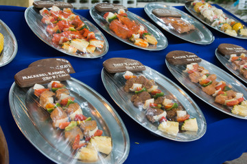 Seafood barbecues on the blue  shelve in nice restaurant in Thailand.