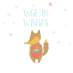 Merry Christmas cute greeting card with lettering Warm wishes an