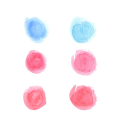 Watercolor dots pink red blue abstract hand painted 