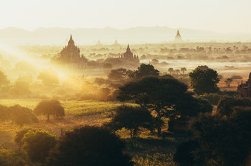 Bagan Pagodas in Warm Morning Light (Myanmar, Burma)