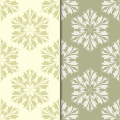 Olive green and beige floral backgrounds. Set of seamless patterns