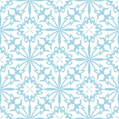 White flowers on blue background. Ornamental seamless pattern