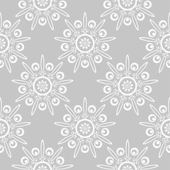 White floral seamless pattern on gray background