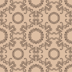 Floral ornaments. Brown seamless pattern