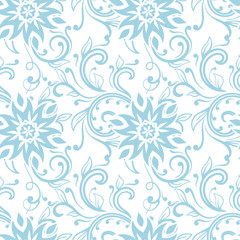 Fototapeta na wymiar Floral ornaments. Blue seamless pattern