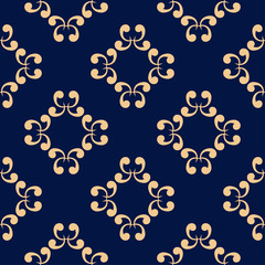 Seamless blue pattern with golden wallpaper ornaments