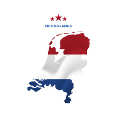 Netherlands map with waving flag. Vector illustration.