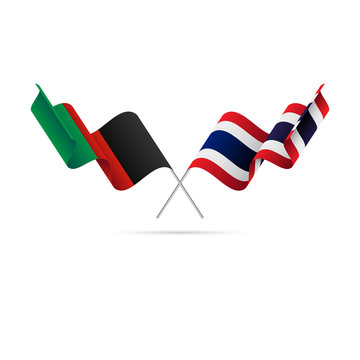 Afghanistan and Thailand flags. Crossed flags. Vector illustration.